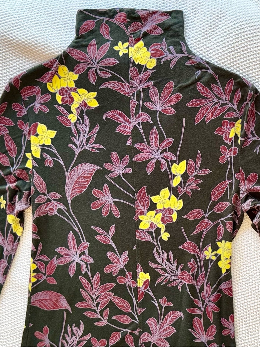BABATON Aritzia Soft Knit Olive Green & Pink Floral Mock Neck Long Sleeve Top - Picture 12 of 15
